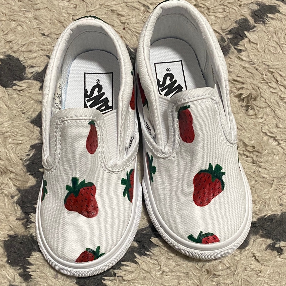 Hand Painted Strawberry Slip On Vans Toddler Size 7